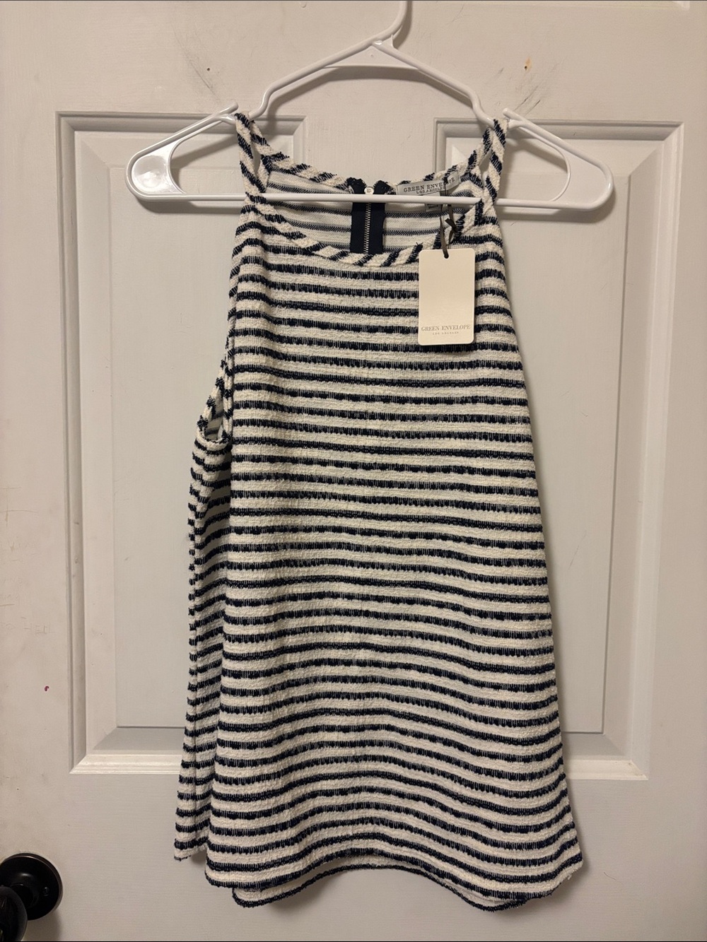 Green Envelope Navy & White Striped Tank Top